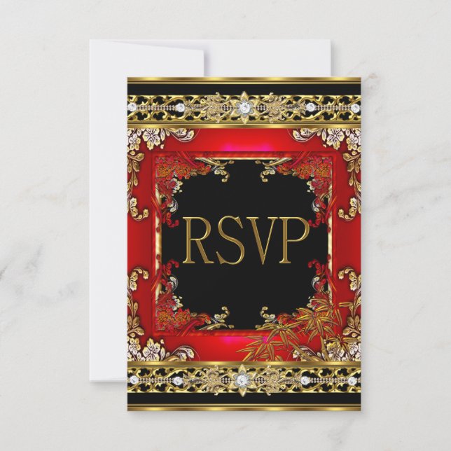 Fiesta RSVP Ornate Rojo Asiático Imagen de Bamboo  (Anverso)