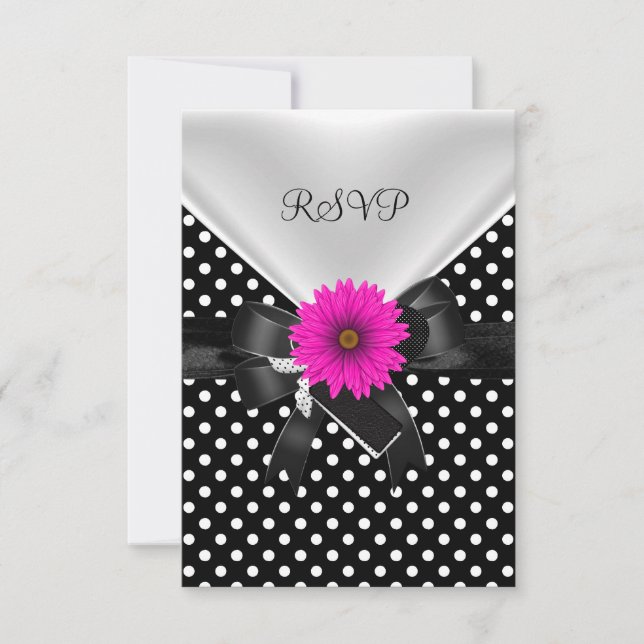 Fiesta RSVP Punto de Polka Punto Blanco Negro Rosa (Anverso)