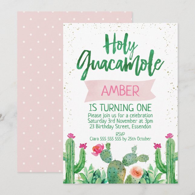 Fiesta Santa Guacamole Invitación de cumpleaños (Anverso / Reverso)