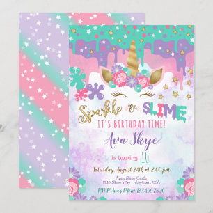 Fiesta Slime de invitación a cumpleaños Unicorn