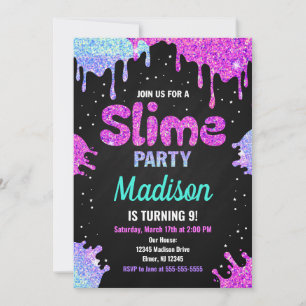 Fiesta Slime Purpurina de invitación de cumpleaños