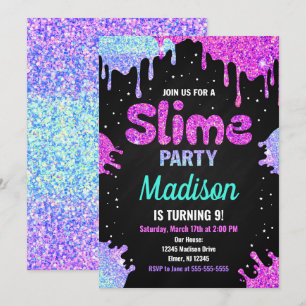 Fiesta Slime Purpurina de invitación de cumpleaños