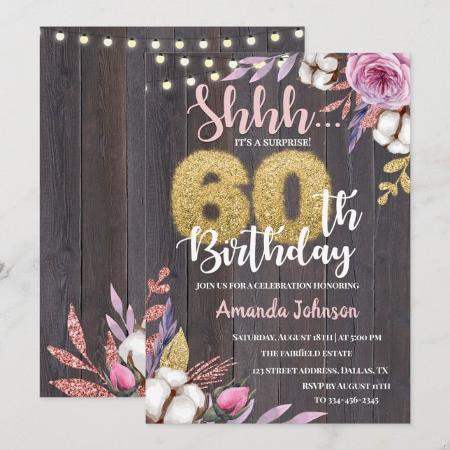 Fiesta sorpresa 60.ª invitación de cumpleaños (Anverso / Reverso)