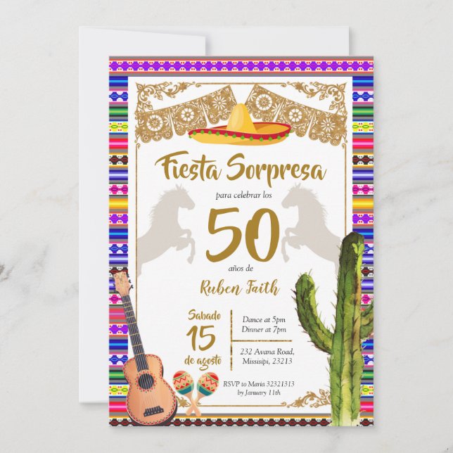 Fiesta Sorpresa Carro Mexicano Invitación de Cumpl (Anverso)