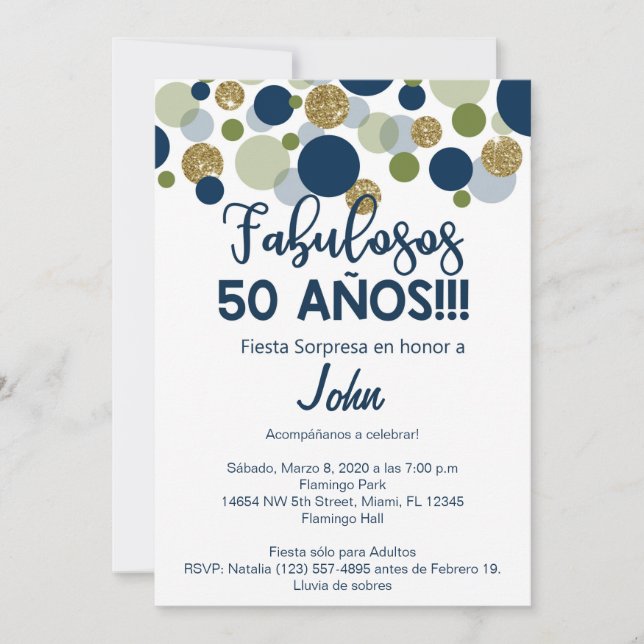 Fiesta sorpresa, invitación de cumpleaños masculin (Anverso)