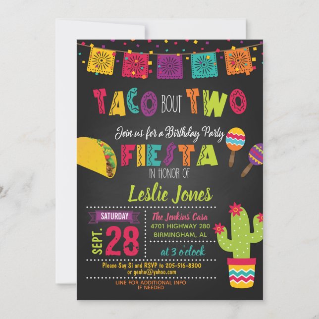 Fiesta Taco sobre dos invitaciones de cumpleaños (Anverso)
