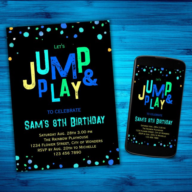 Fiesta Trampoline Birthday Invitación Salto Jugar (Subido por el creador)