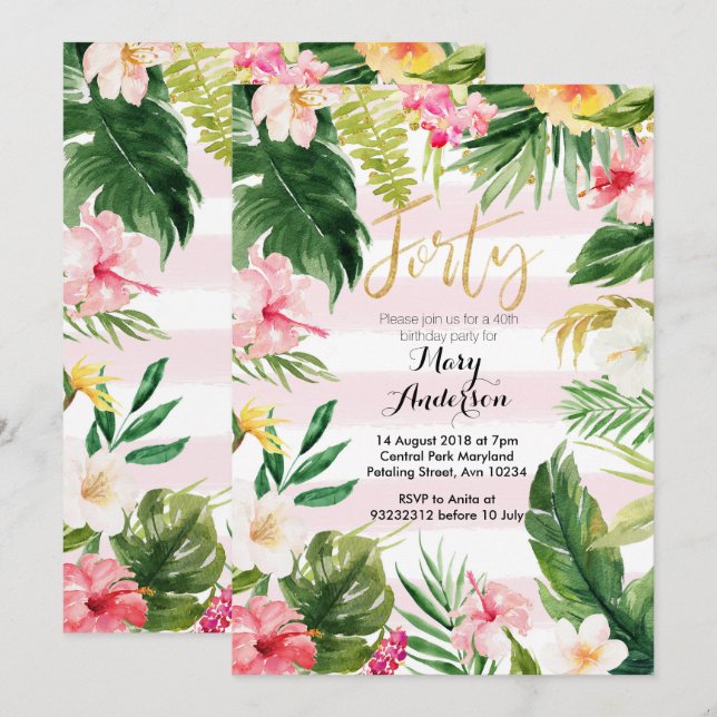 Fiesta tropical cuarenta y cuarenta invitaciones d (Anverso / Reverso)