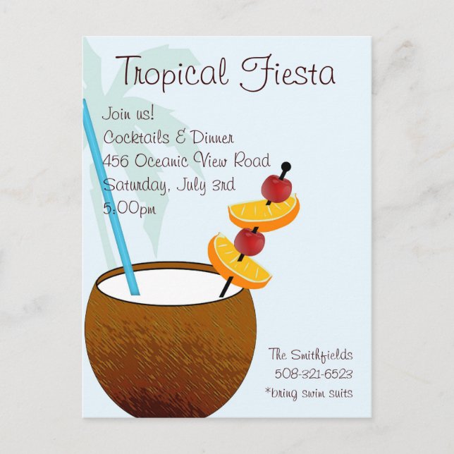 Fiesta tropical, invitación a un cóctel (Anverso)
