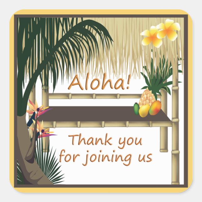 Fiesta tropical Tiki Hut Aloha Pegatina a favor (Anverso)
