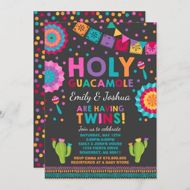 Fiesta Twin Baby Shower Invitación Santo Guacamole (Anverso / Reverso)