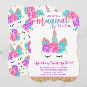 Fiesta unicornio mágico invitación de cumpleaños