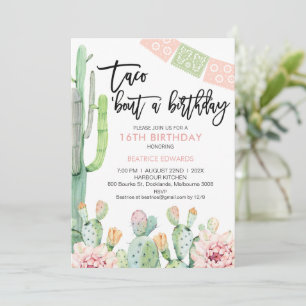 Fiesta Verde Rosa Taco Sobre Invitación De Cumplea