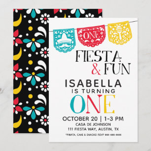 Fiesta y diversión primera invitación de cumpleaño