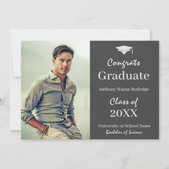 Fiesta y Invitación de fotografía de graduado masc (Anverso)