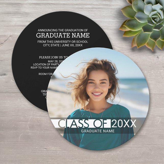 Fiesta y Invitación de fotografía de graduados mod (Circle Graduation Invitation)