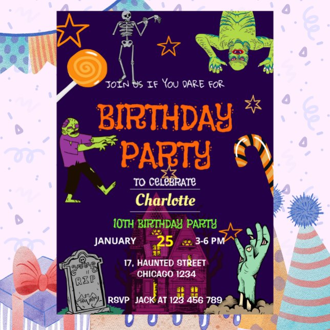 Fiesta Zombie Birthday Invitación a niños (Zombie Birthday Invitation Kids Party)