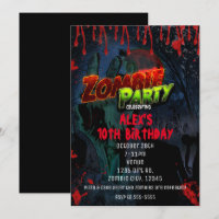 FIESTA ZOMBIE Invitaciones de Cumpleaños de Comic 