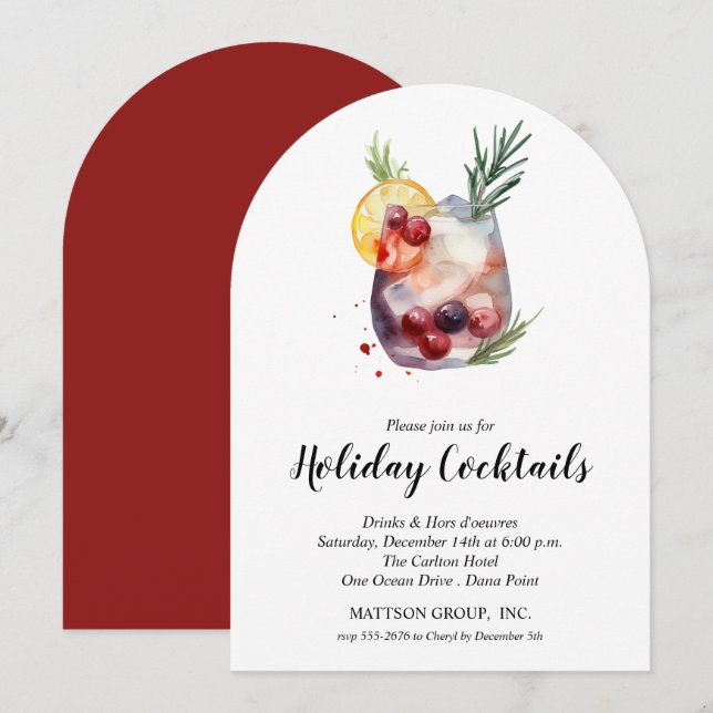 Fiestas de Cócteles Navideños Invitaciones de Fies (Anverso / Reverso)