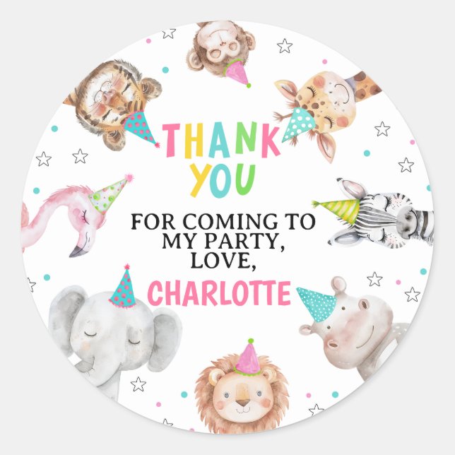 Fiestas de Safari rosado moderno Pegatina de cumpl (Anverso)