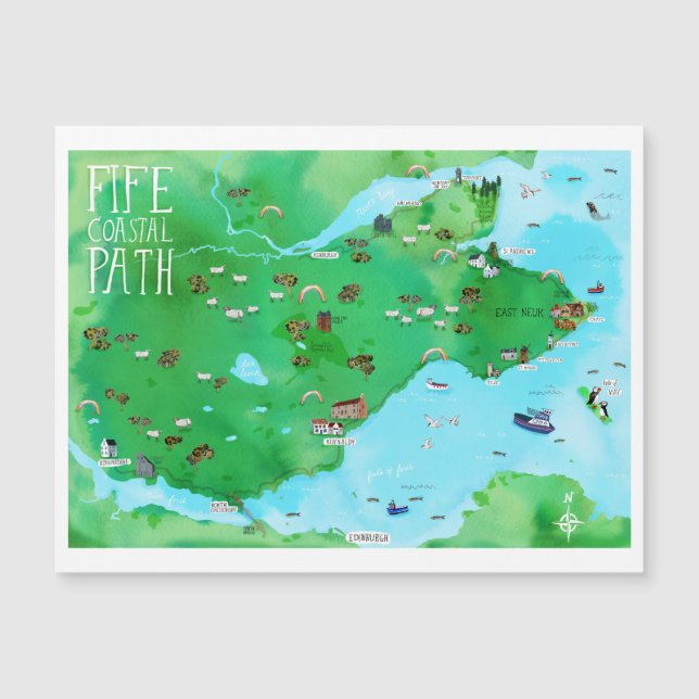 Fife Ruta Costera Escocia Ilustración Mapa Magnet (Anverso)