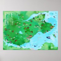 Fife Ruta Costera Ilustración Mapa Agua Arte