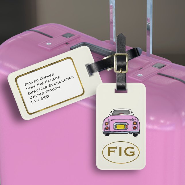 Figaración Monograma Figaro rosa Etiqueta de equip (Fun candy pink figgy luggage tag for your road trip adventures. Just add your address details)