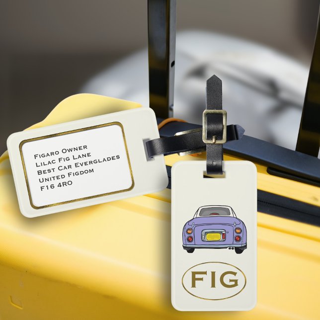 Figaración Monograma Lilac Figaro Etiqueta del equ (Fun lilac figgy luggage tag for your road trip adventures. Just add your address details and initial)