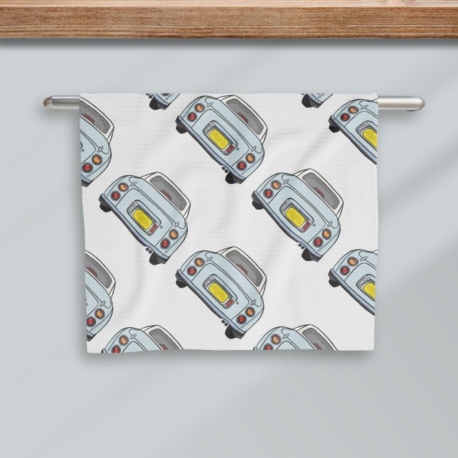 Figarations Figaro Car Pale Aqua Kitchen Toalla (A fun pale aqua figaro car pattern kitchen towel just for you)
