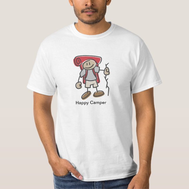 Figura camiseta del palillo del campista contento (Anverso)
