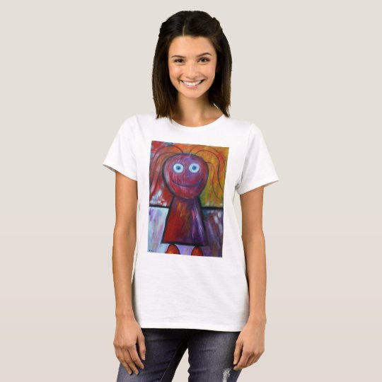 Figura camiseta del palillo del dibujo-chica de