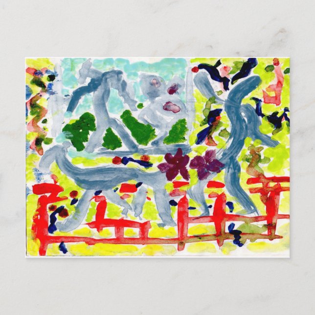 Figura de palo feliz con tarjeta postal de perro a (Anverso)