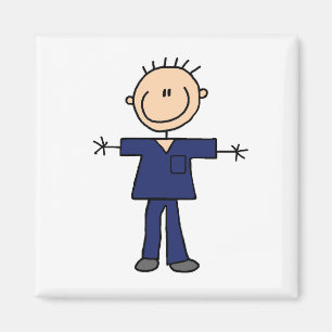 Figura de palo masculina enfermero - Imán azul