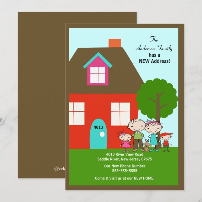 Figura familia del palillo con la invitación móvil (Anverso / Reverso)