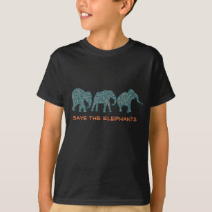 Fila de Elefantes Paisley en camisetas negras para