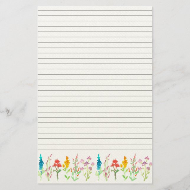 Fila de flores silvestres Acuarela Papel rayado pa (Anverso)