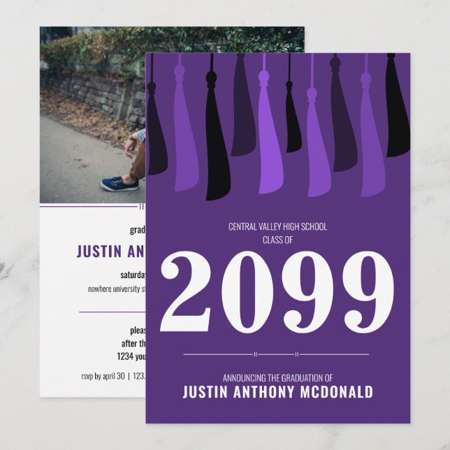 Fila morada de la invitación a graduación de fotog (Anverso / Reverso)