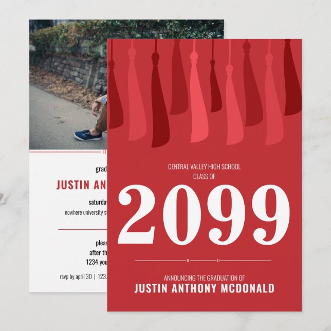 Fila roja de la invitación a graduación fotográfic (Anverso / Reverso)
