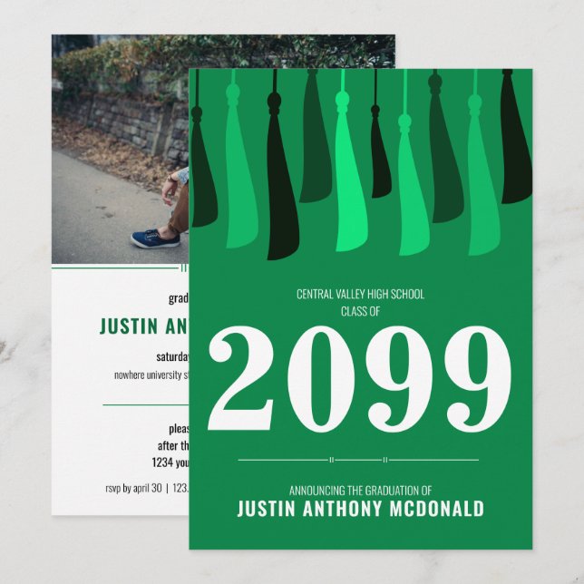 Fila verde de la invitación a graduación de fotos  (Anverso / Reverso)