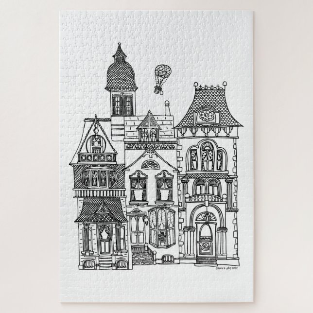 Fila victoriana de casas pintando un rompecabezas (Vertical)