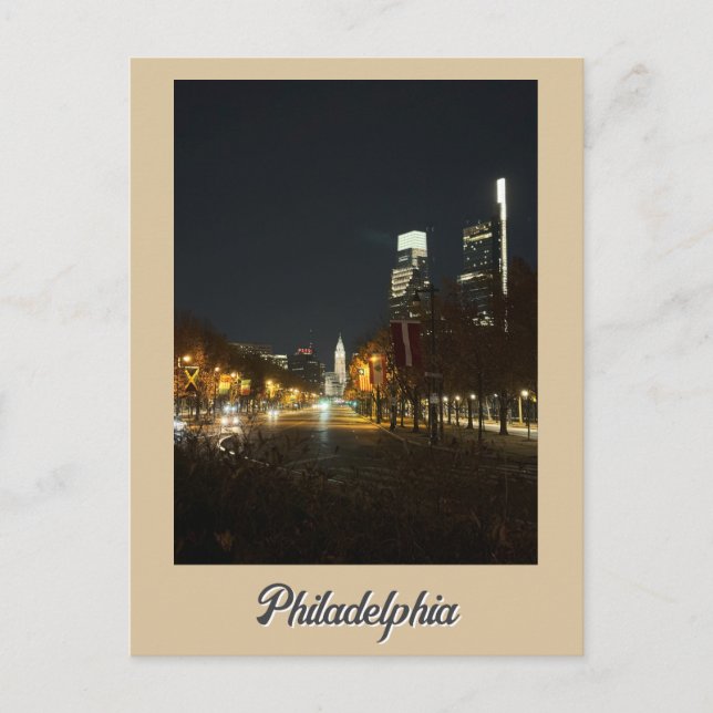 Filadelfia en la tarjeta postal nocturna (Anverso)