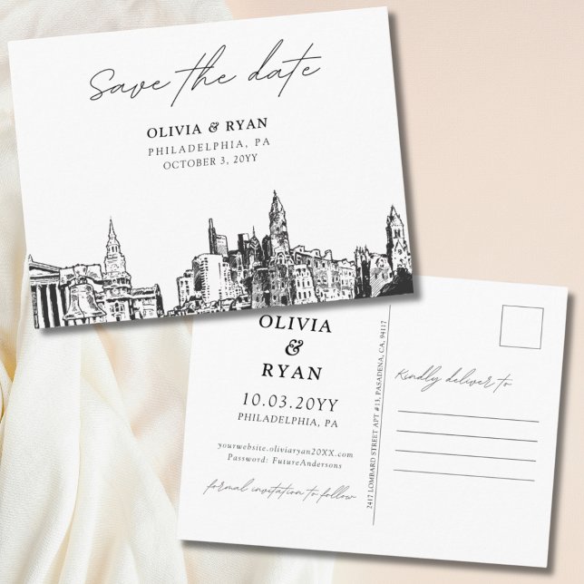 Filadelfia Salve la fecha Boda de la tarjeta posta (Philadelphia Save the Date Postcard Wedding)