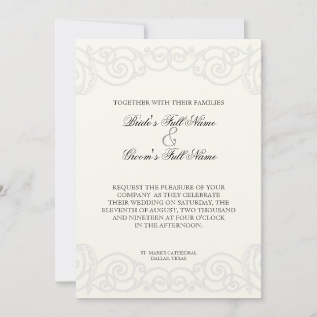Filigree dorado, gris - Invitación a la boda (Anverso)