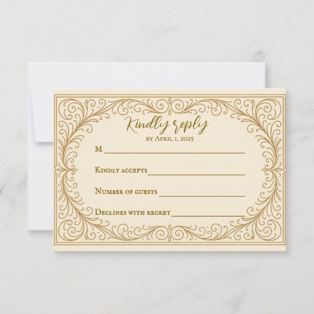 Filigree Fleur Wedding Tarjeta RSVP (Anverso)