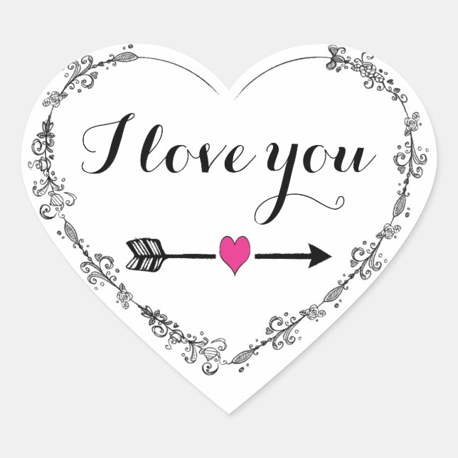 Filigree Heart with I Love You Pegatinas (Anverso)