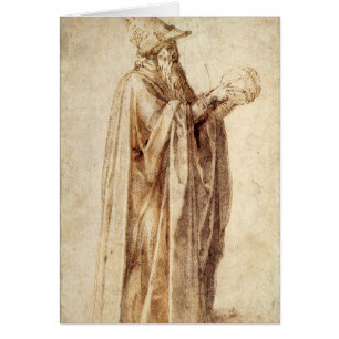 Filósofo griego con cráneo humano por Michelangelo
