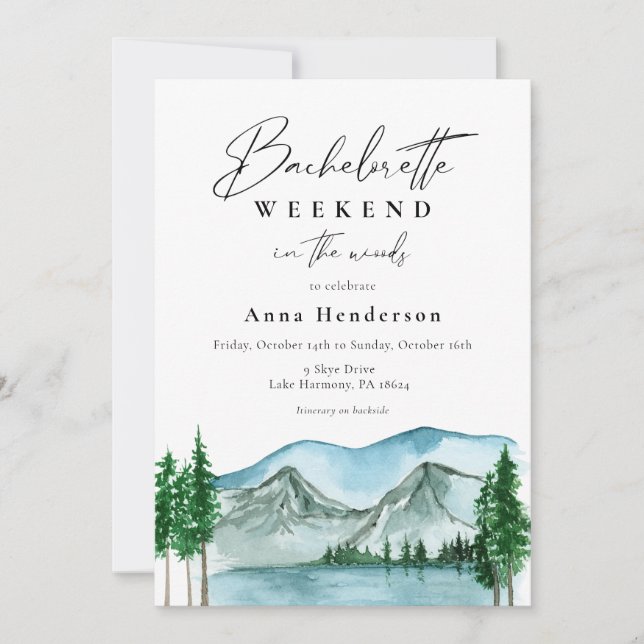 Fin de semana de soltera en la invitación de Woods (Anverso)