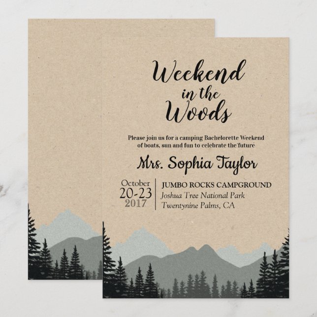 Fin de semana en la invitación de Woods (Anverso / Reverso)