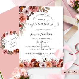 Fina Invitación Con Flores En Rosa De Quinceañera