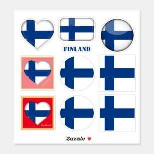 Finlandia pegatinas y bandera finlandesa, corazón/